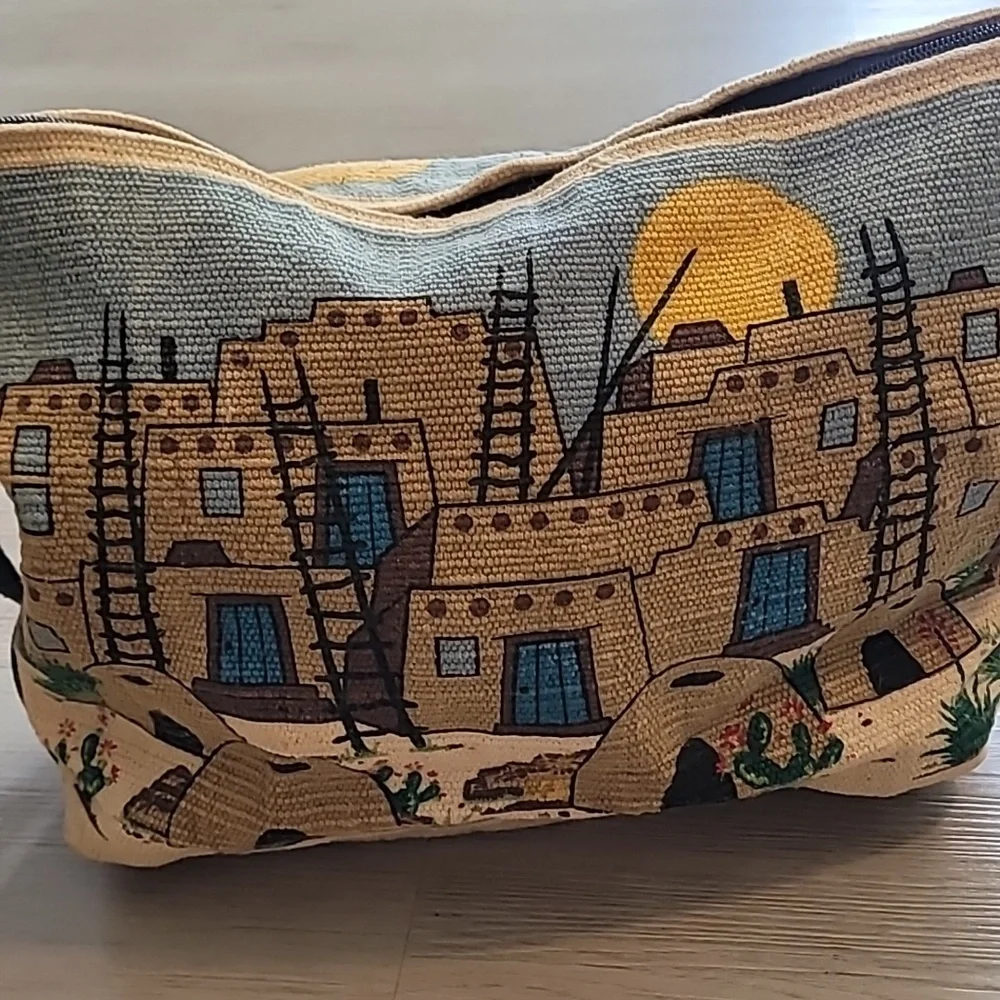 El Paso Saddle Blanket Co Southwestern Tapestry Tote Bag Adobe Village Western